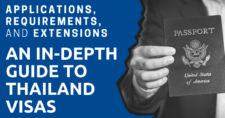 A hand holding an American passport with the title: An In-Depth Guide to Thailand Visas: Applications, Requirements, and Extensions