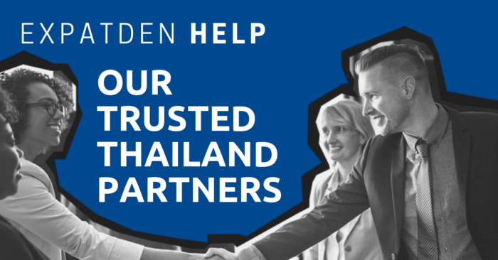 Two people shaking hands with the title, ExpatDen: Our Trusted Thailand Partners