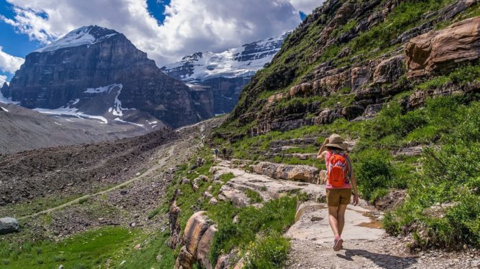 A woman hiking the mountains in Canada.