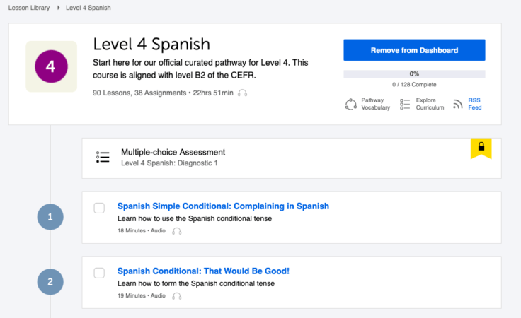 Spanishpod101 level 4 Spanish official pathway.