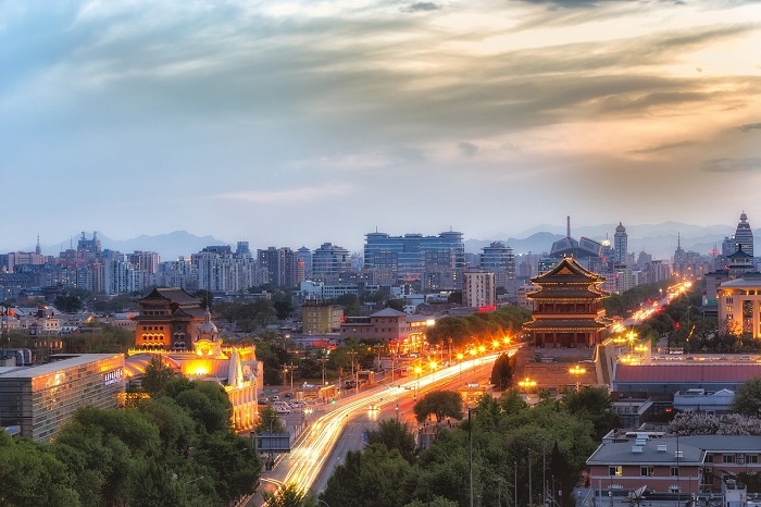 Beijing street at night.