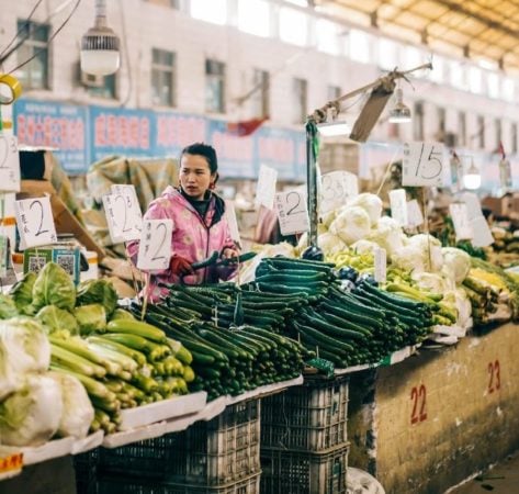 A typical fresh market in China with very cheap and fresh vegetables