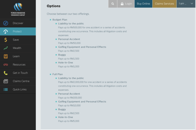 Options of Tokio Marine Travel Insurance Malaysia 
