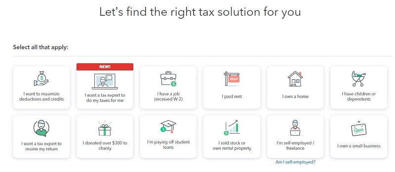 select tax option with TurboTax