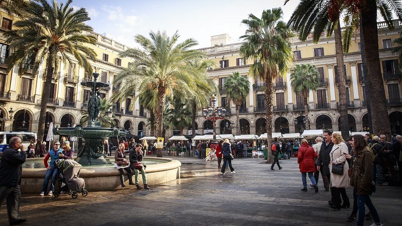 Royal Square (Plaza Real) in Barcelona, Spain