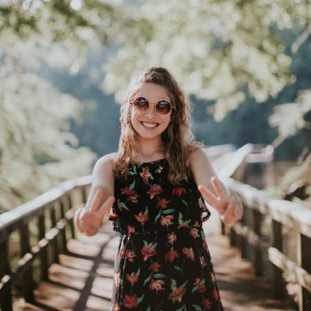 A foreign girl on a walk in the outdoors in China