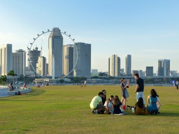 family having fun in Marina Bay, Singapore