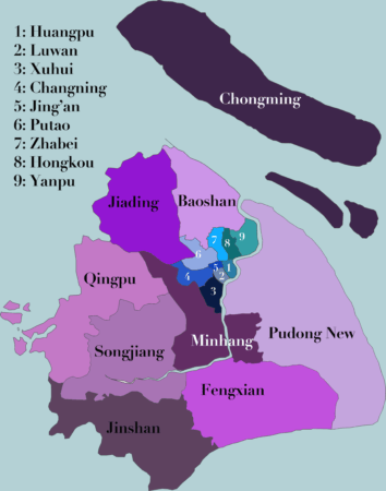 Map of Shanghai showing all of the districts.