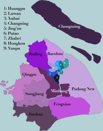 Map of Shanghai showing all of the districts. 