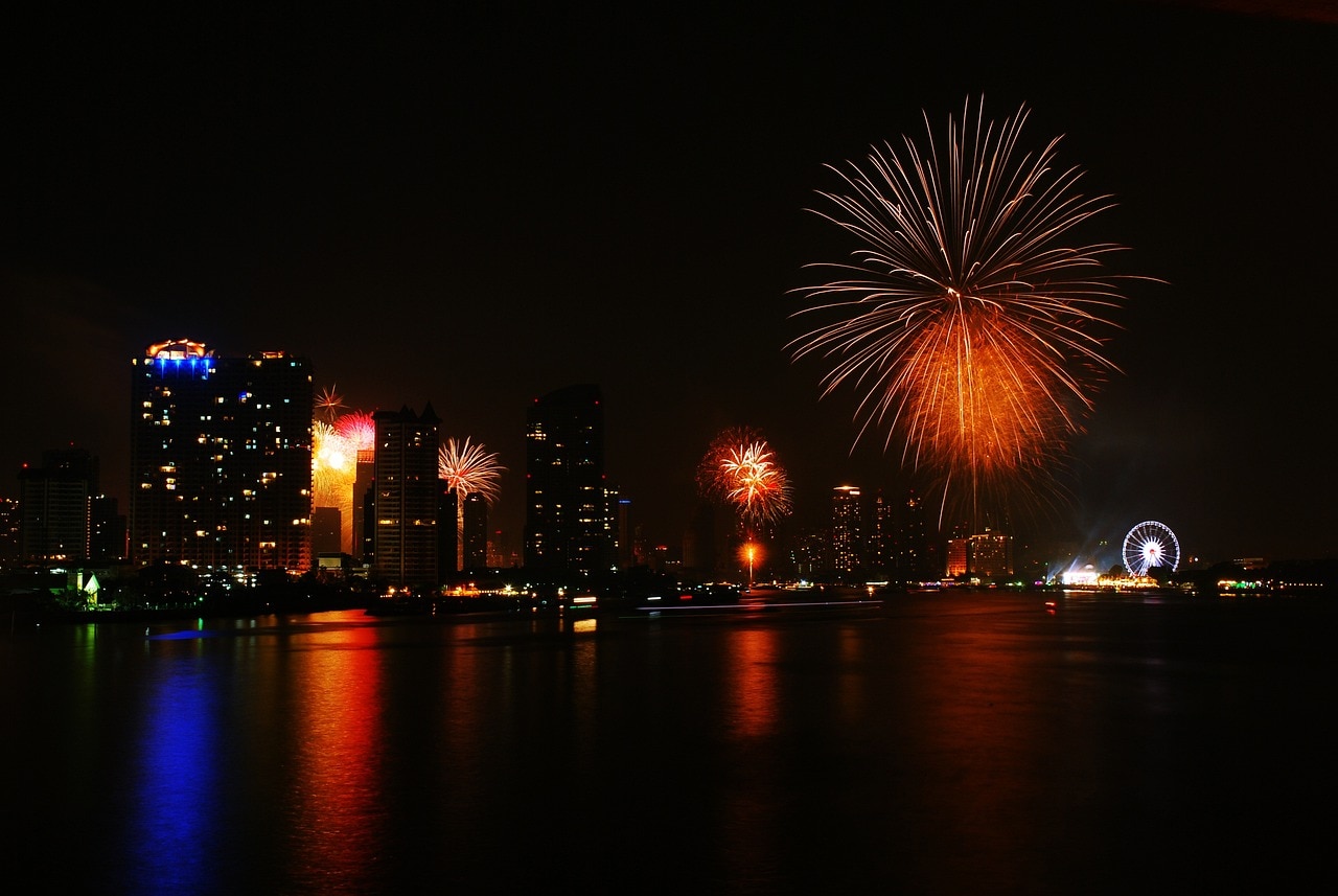 watching firework in Chao Praya