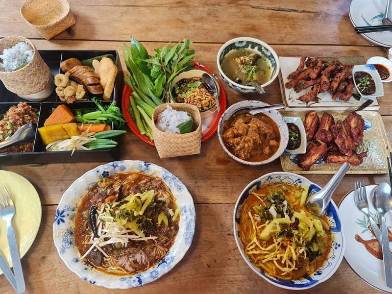A table full of Northern Thai dishes at Daradalay restaurant