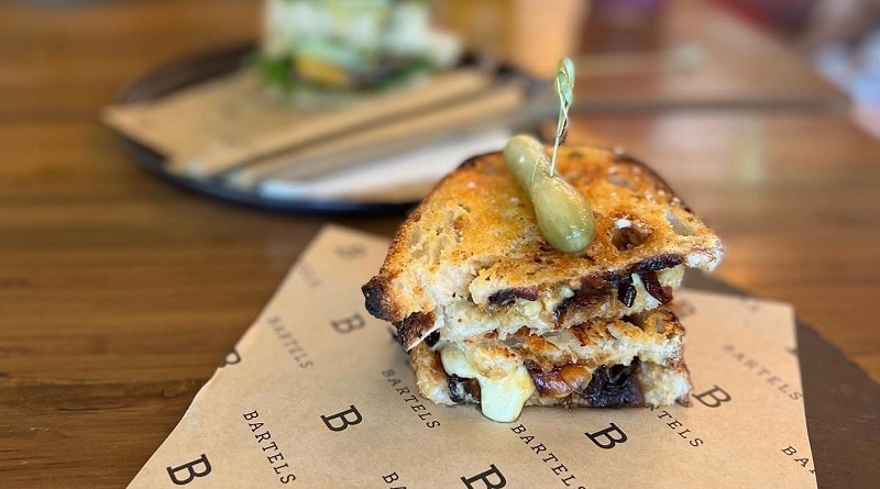 The incredible Onion Soup grilled sandwich from Bartel’s in Bangkok has mozzarella cheese house made onion chutney. Perfection.