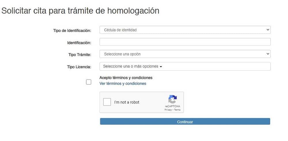 Terminseite für die Homologation in Costa Rica.