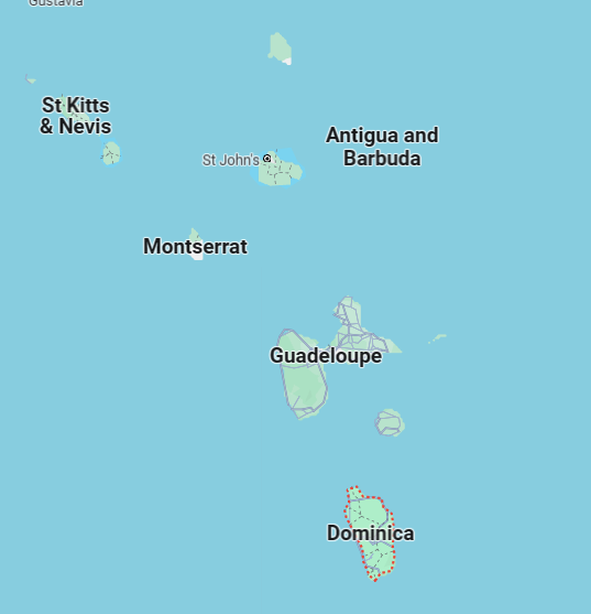 Antigua and Barbuda and Dominica based on Google Maps