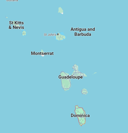 Antigua-et-Barbuda et Dominique basées sur Google Maps