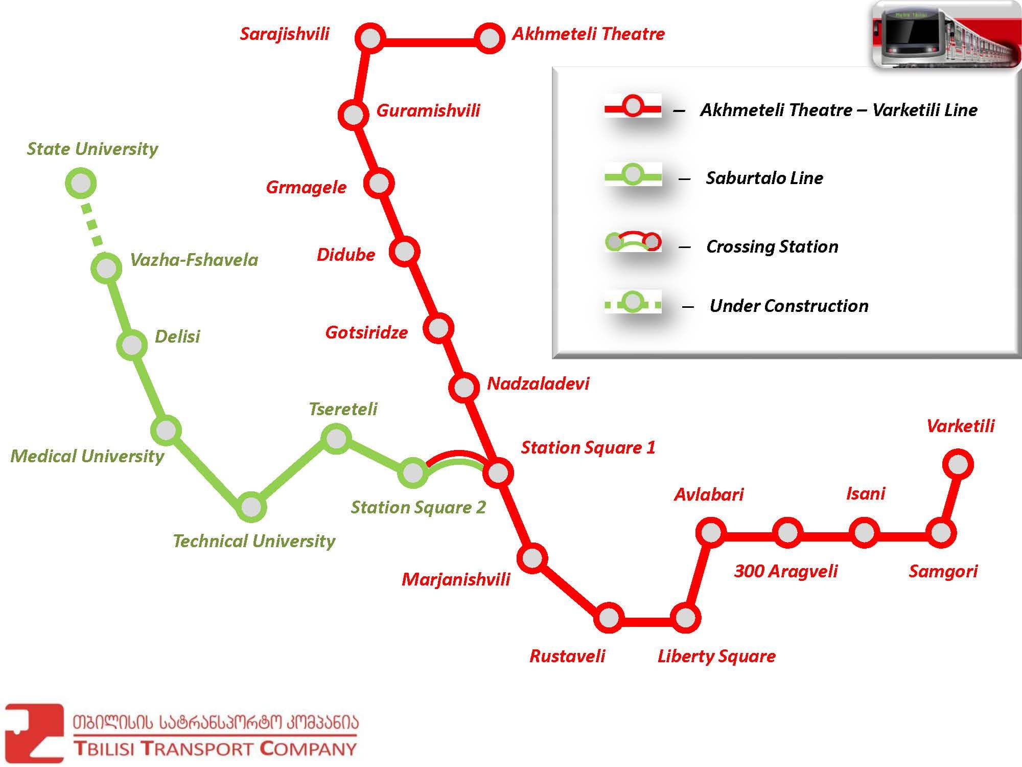 Mapa do metro da Tbilisi Transport Company.