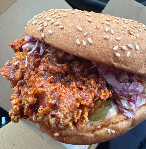 The hot chicken sandwich at Cluck in Chiang Mai