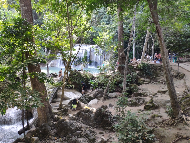hiking in Erawan waterfall
