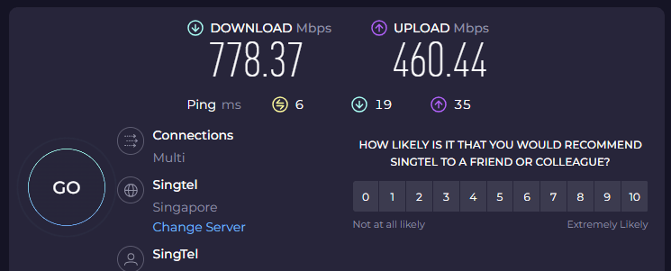 My Singtel broadband speed test