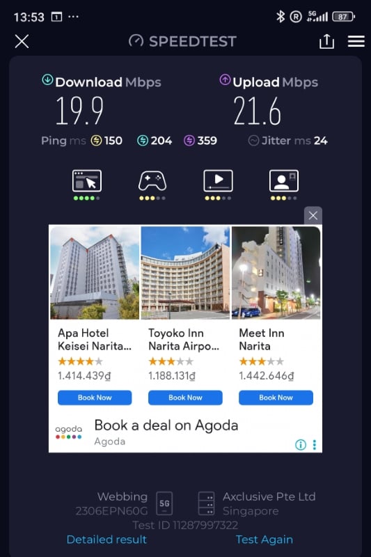 airalo speedtest in Japan