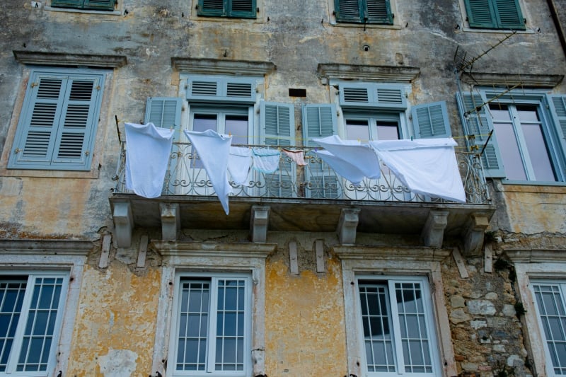 handing cloths in balconies in Greece