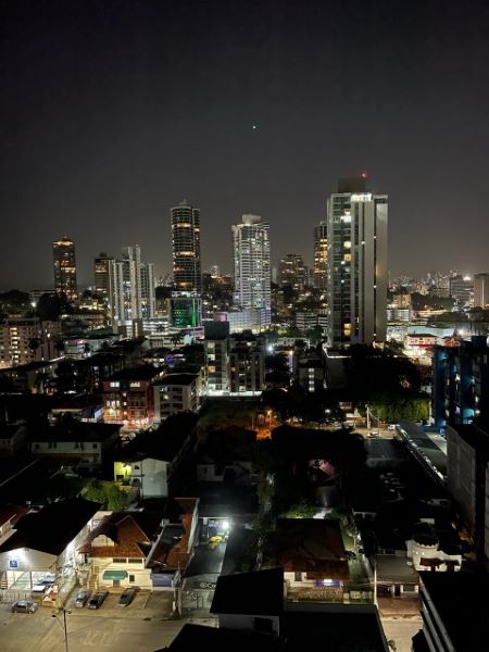 Bella Vista neighborhood and skyline at night, Panama City