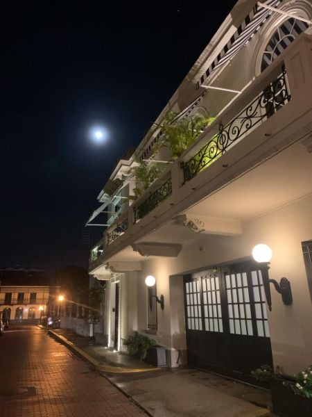 Colonial street at night in Casco Viejo, Panama City
