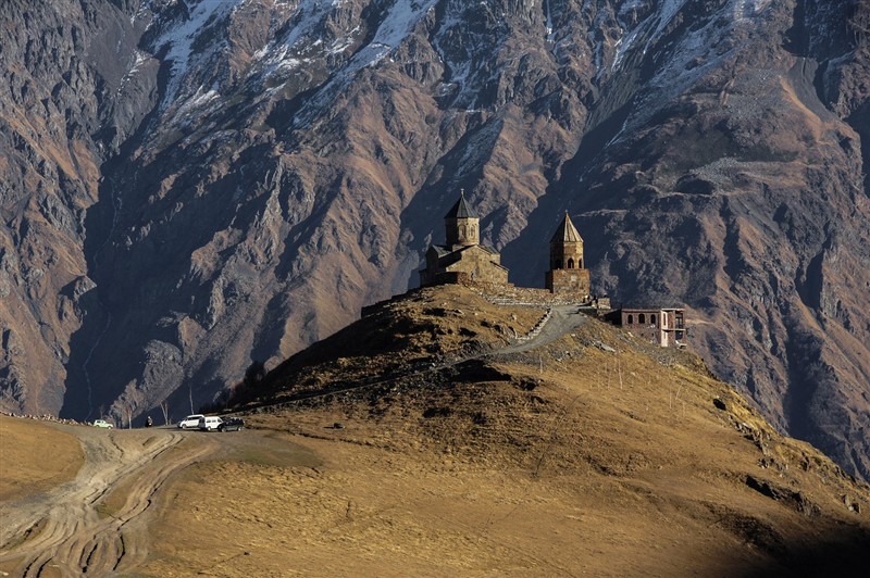 Gergeti church below Mount Kazbek, Georgia