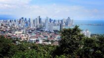 Panama City skyline viewed from a hilltop