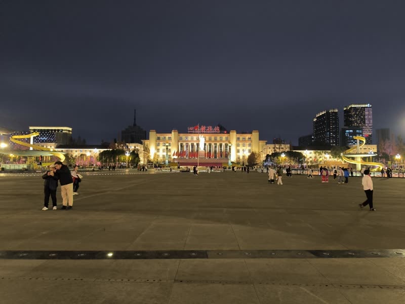 Tianfu Square in central Chengdu lit up at night