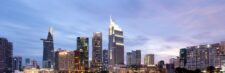 Ho Chi Minh City skyline with Bitexco Financial Tower at sunset