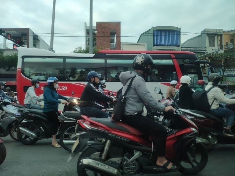 Motorbike traffic on a street in Vietnam