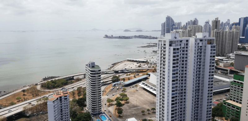 Panama City bay area with high-rise apartment towers along the Pacific coastline