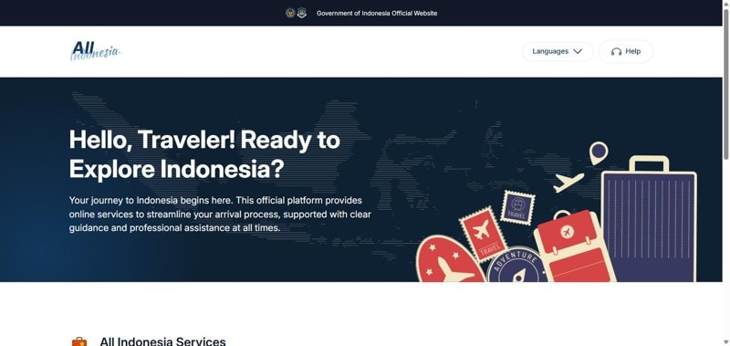 Homepage of the official All Indonesia arrival card portal