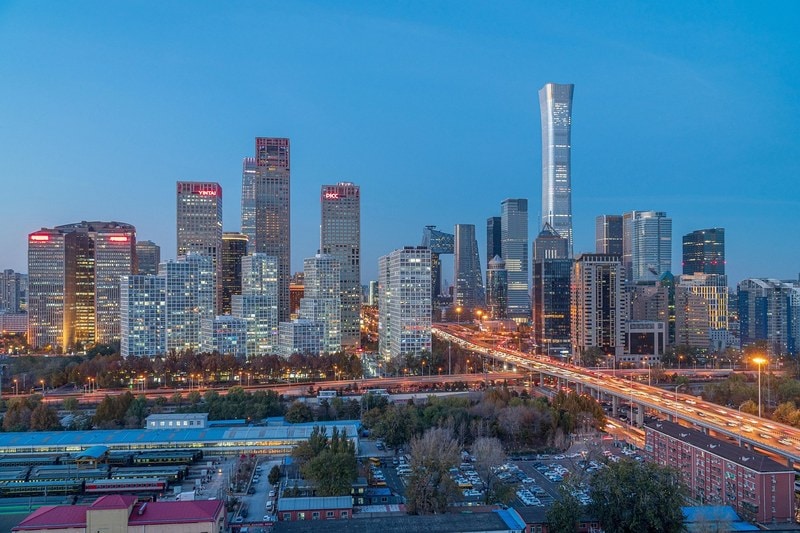 Beijing Central Business District skyline at dusk