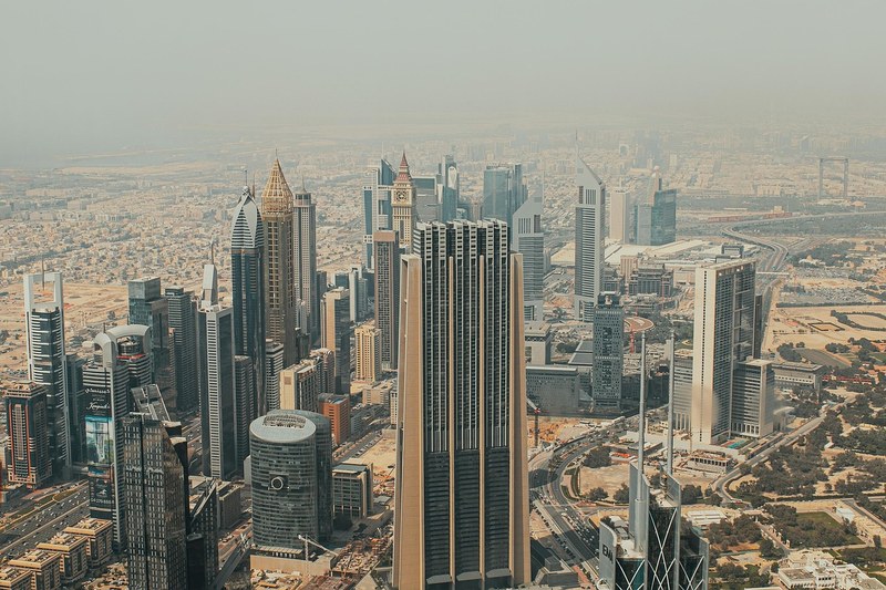 Aerial view of Dubai high-rise towers
