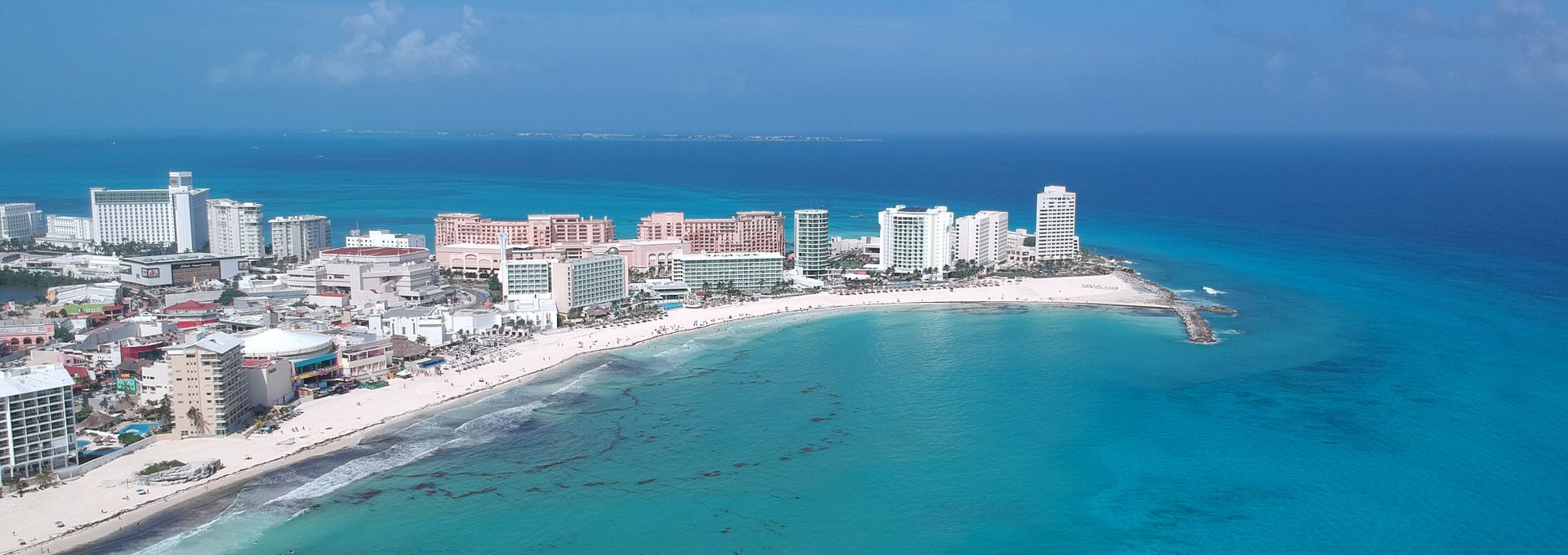 Resorts along the beach in Cancun's Hotel Zone