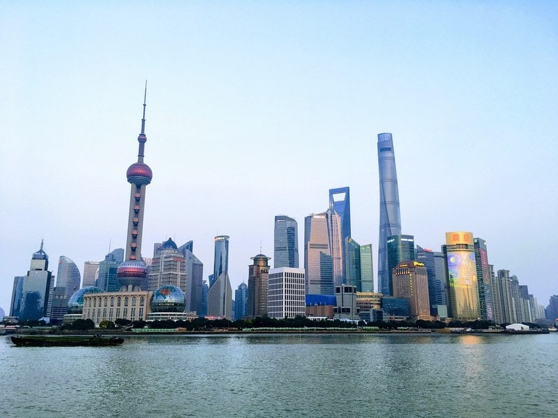 Lujiazui skyline in Pudong, Shanghai, across the Huangpu River