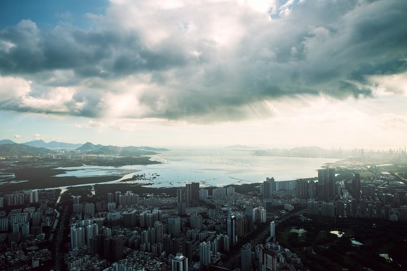 Aerial view of Shenzhen and Shenzhen Bay