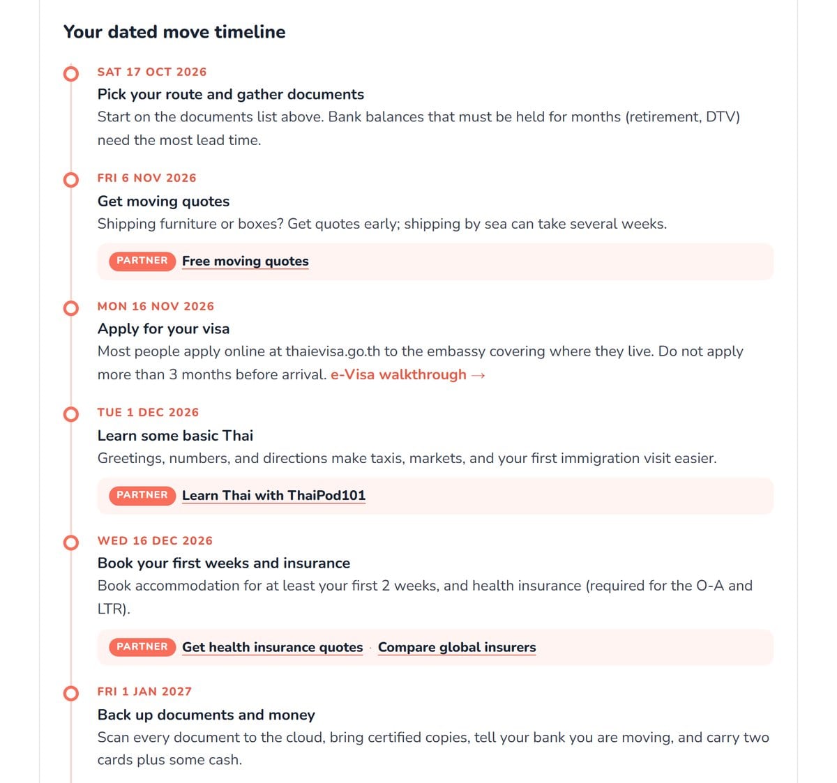 Move Planner: your visa route, a document checklist and a dated timeline for your move.