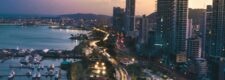 Panama City condo towers along the bay at dusk